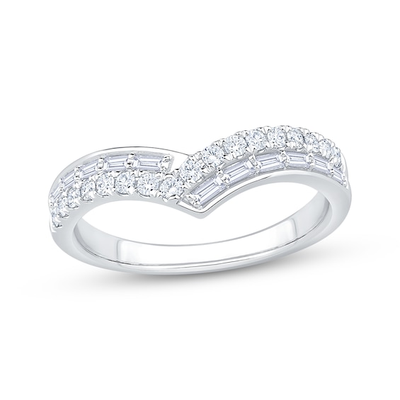 Now + Forever Baguette & Round-Cut Diamond Two-Row Chevron Anniversary Ring 3/8 ct tw 14K White Gold