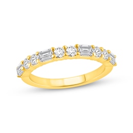 Now + Forever Lab-Grown Diamonds Round & Emerald-Cut Anniversary Ring 1 ct tw 14K Yellow Gold