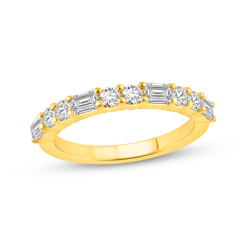 Main Image 1 of Now + Forever Lab-Grown Diamonds Round & Emerald-Cut Anniversary Ring 1 ct tw 14K Yellow Gold