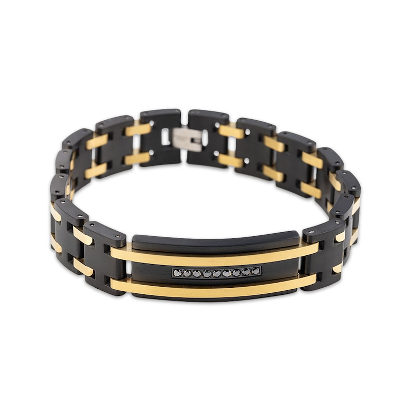 Main Image 1 of Men's Black Diamond Link Bracelet 1/4 ct tw Black & Yellow Ion-Plated Stainless Steel 8.5"