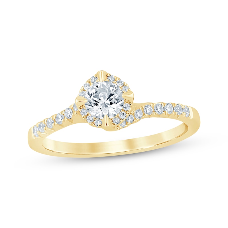 Main Image 1 of Now + Forever Round-Cut Diamond Halo Bypass Engagement Ring 1/2 ct tw 14K Yellow Gold