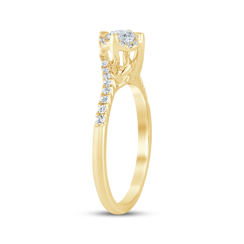 Main Image 2 of Now + Forever Round-Cut Diamond Halo Bypass Engagement Ring 1/2 ct tw 14K Yellow Gold