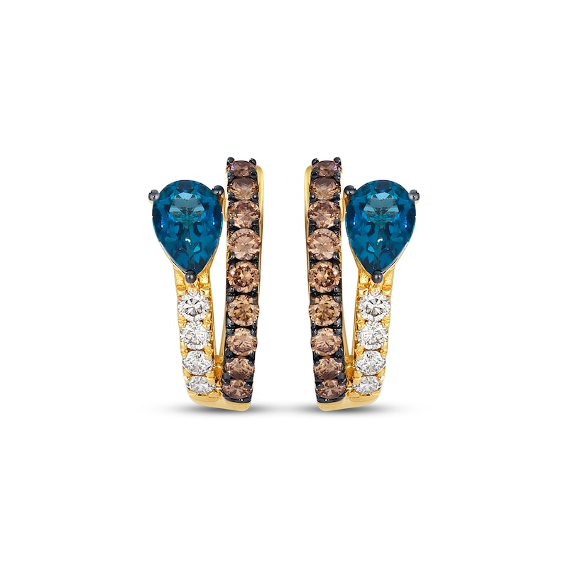 Main Image 2 of Le Vian Good Karma Pear-Shaped Blue Topaz Hoop Earrings 5/8 ct tw Diamonds 14K Honey Gold
