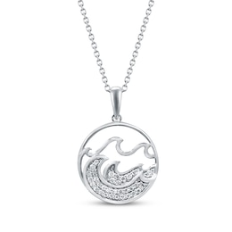 Diamond Ocean Waves Circle Necklace 1/8 ct tw Sterling Silver 18"