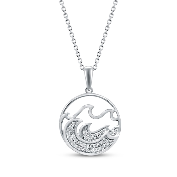 Diamond Ocean Waves Circle Necklace 1/8 ct tw Sterling Silver 18"