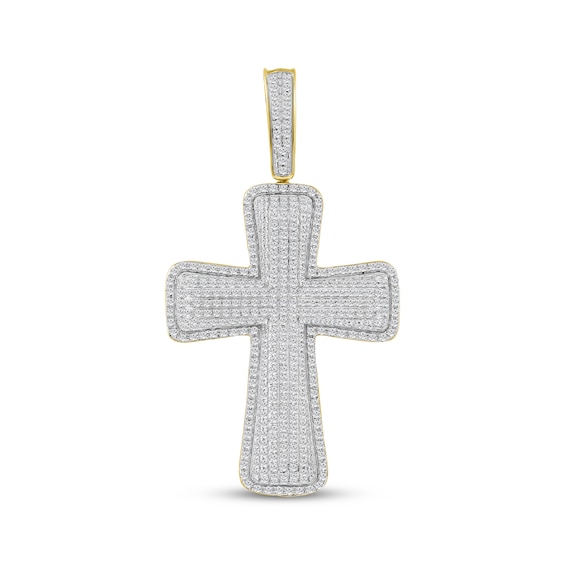 Men's Diamond Puff Cross Charm 1 ct tw 10K Yellow Gold