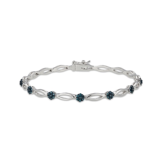 Blue Diamond Flower & Marquise Link Bracelet 1/2 ct tw Sterling Silver 7.25"