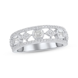 Now + Forever Round & Emerald-Cut Diamond Anniversary Ring 5/8 ct tw 14K White Gold
