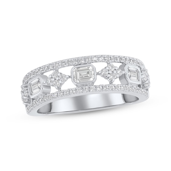 Now + Forever Round & Emerald-Cut Diamond Anniversary Ring 5/8 ct tw 14K White Gold