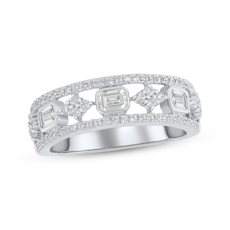 Main Image 1 of Now + Forever Round & Emerald-Cut Diamond Anniversary Ring 5/8 ct tw 14K White Gold