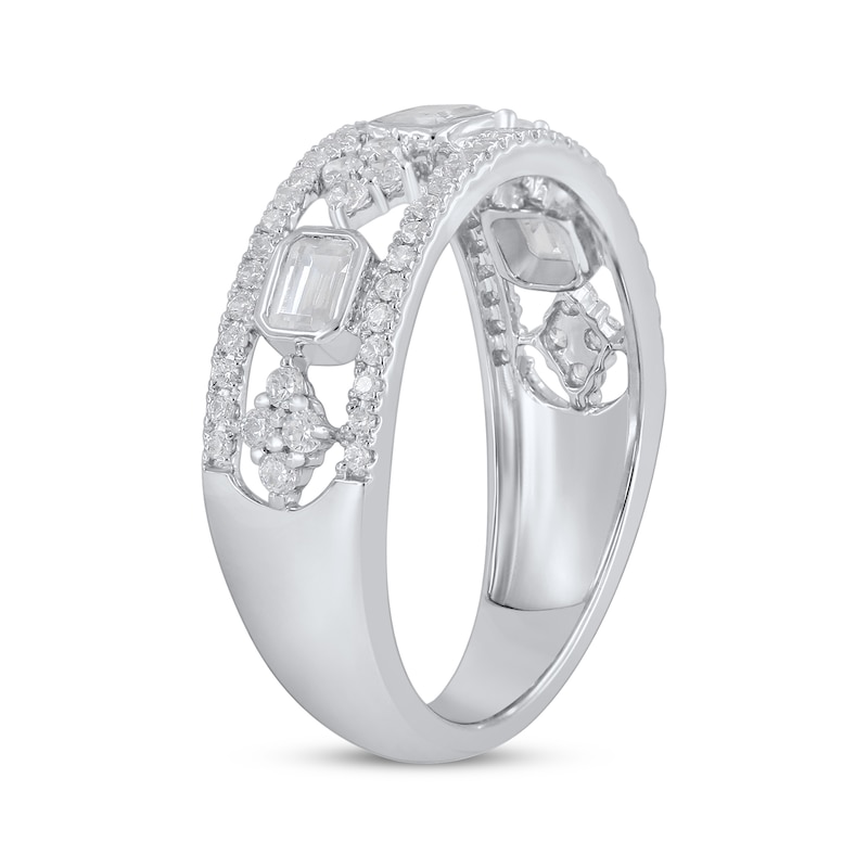 Main Image 2 of Now + Forever Round & Emerald-Cut Diamond Anniversary Ring 5/8 ct tw 14K White Gold