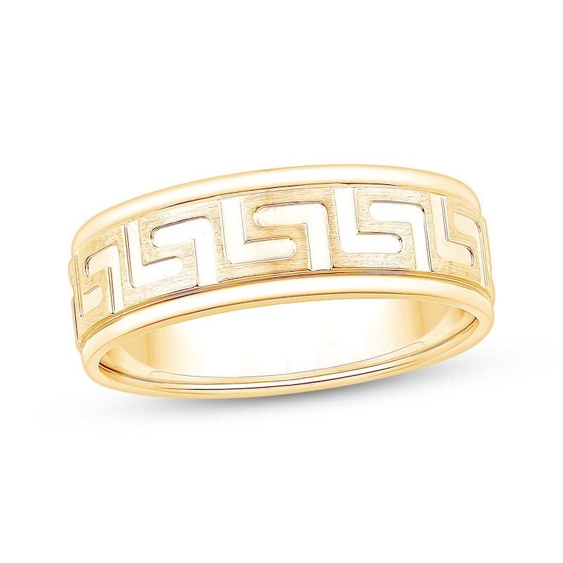 Main Image 1 of Now + Forever Men's Greek Key Pattern Wedding Band 10K Yellow Gold 6.9mm