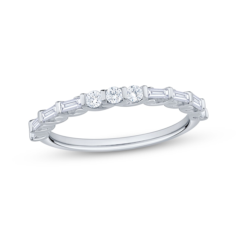 Main Image 1 of Now + Forever Round & Baguette-Cut Diamond Anniversary Ring 1/3 ct tw 10K White Gold