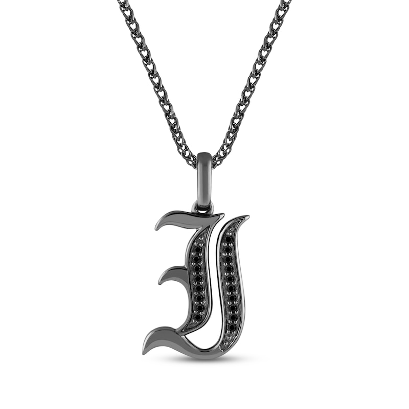 Main Image 1 of Ink & Ice Men's Black Diamond Initial &quot;I&quot; Necklace 1/8 ct tw Black Rhodium-Plated Sterling Silver 22&quot;