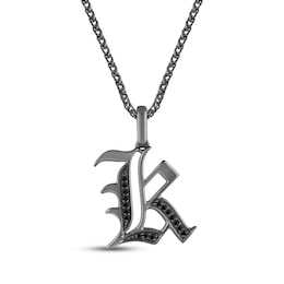 Ink & Ice Men's Black Diamond Initial "K" Necklace 1/8 ct tw Black Rhodium-Plated Sterling Silver 22"