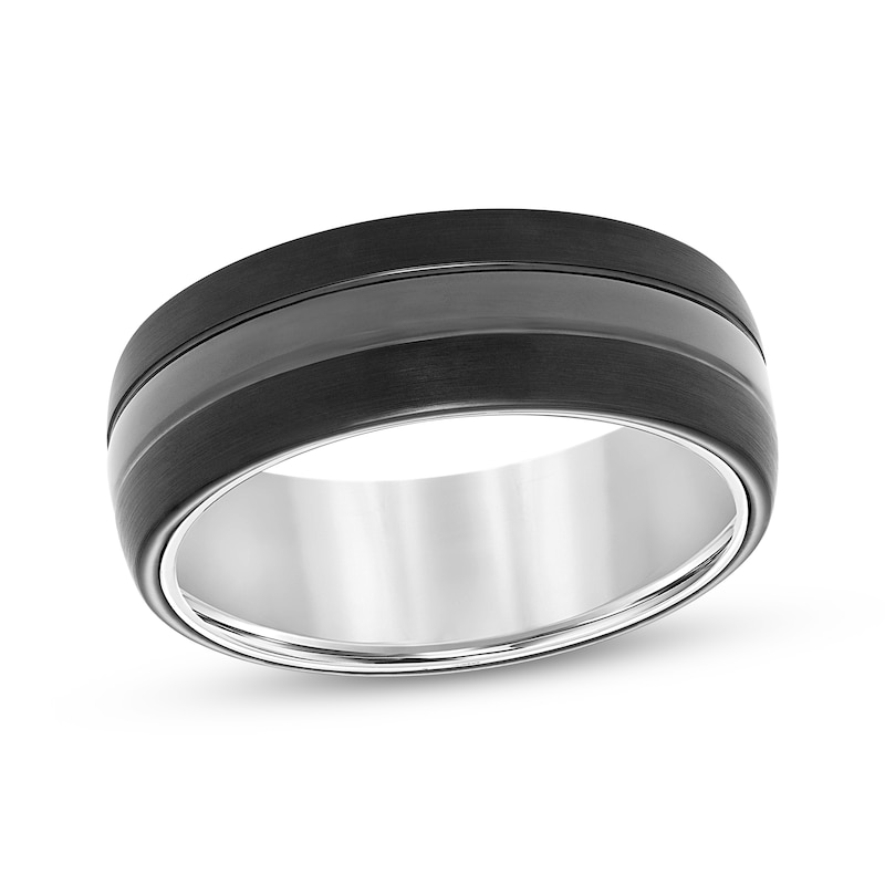 Main Image 1 of Now + Forever Men's Striped Wedding Band Tungsten Carbide & Black Ion Plating 8mm