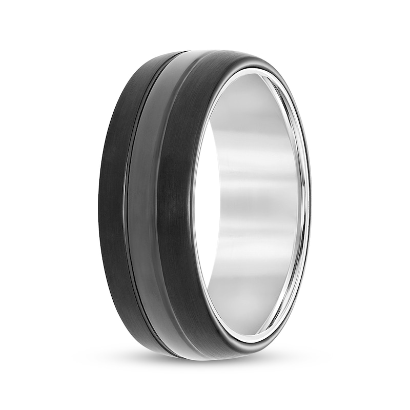 Main Image 2 of Now + Forever Men's Striped Wedding Band Tungsten Carbide & Black Ion Plating 8mm