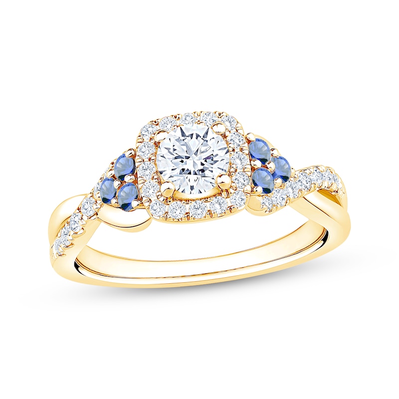 Main Image 1 of Now + Forever Round-Cut Diamond & Natural Blue Sapphire Engagement Ring 3/4 ct tw 14K Yellow Gold