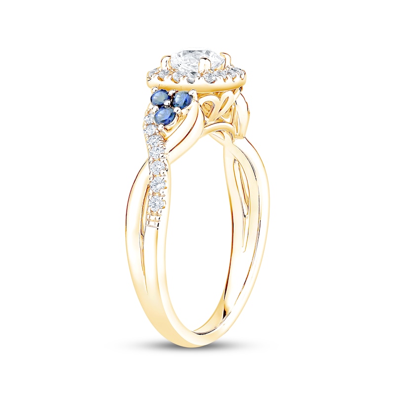 Main Image 2 of Now + Forever Round-Cut Diamond & Natural Blue Sapphire Engagement Ring 3/4 ct tw 14K Yellow Gold