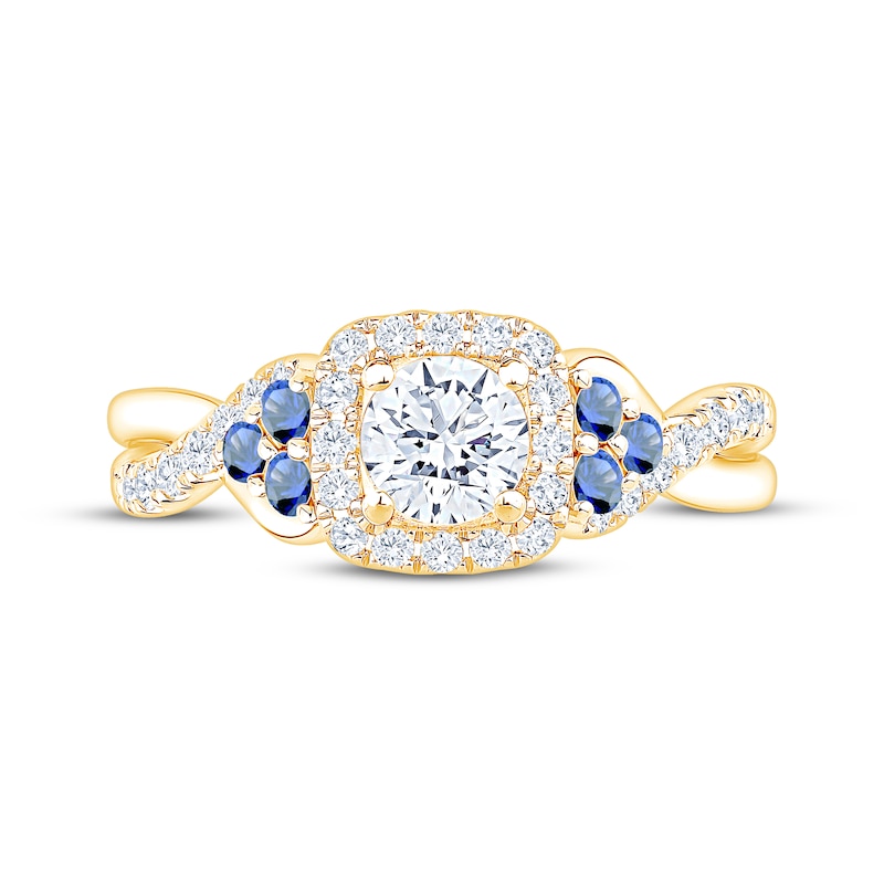 Main Image 3 of Now + Forever Round-Cut Diamond & Natural Blue Sapphire Engagement Ring 3/4 ct tw 14K Yellow Gold