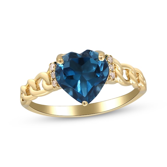Heart-Shaped London Blue Topaz & Diamond Ring 1/20 ct tw 10K Yellow Gold