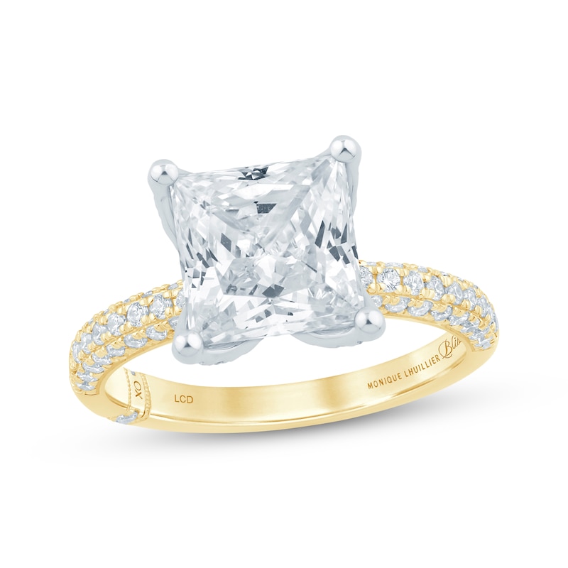 Main Image 1 of Monique Lhuillier Bliss Princess-Cut Lab-Grown Diamond Engagement Ring 3-5/8 ct tw 18K Two-Tone Gold