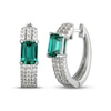Thumbnail Image 1 of Emerald-Cut Lab-Created Emerald & White Lab-Created Sapphire Huggie Hoop Earrings Sterling Silver
