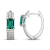 Thumbnail Image 3 of Emerald-Cut Lab-Created Emerald & White Lab-Created Sapphire Huggie Hoop Earrings Sterling Silver