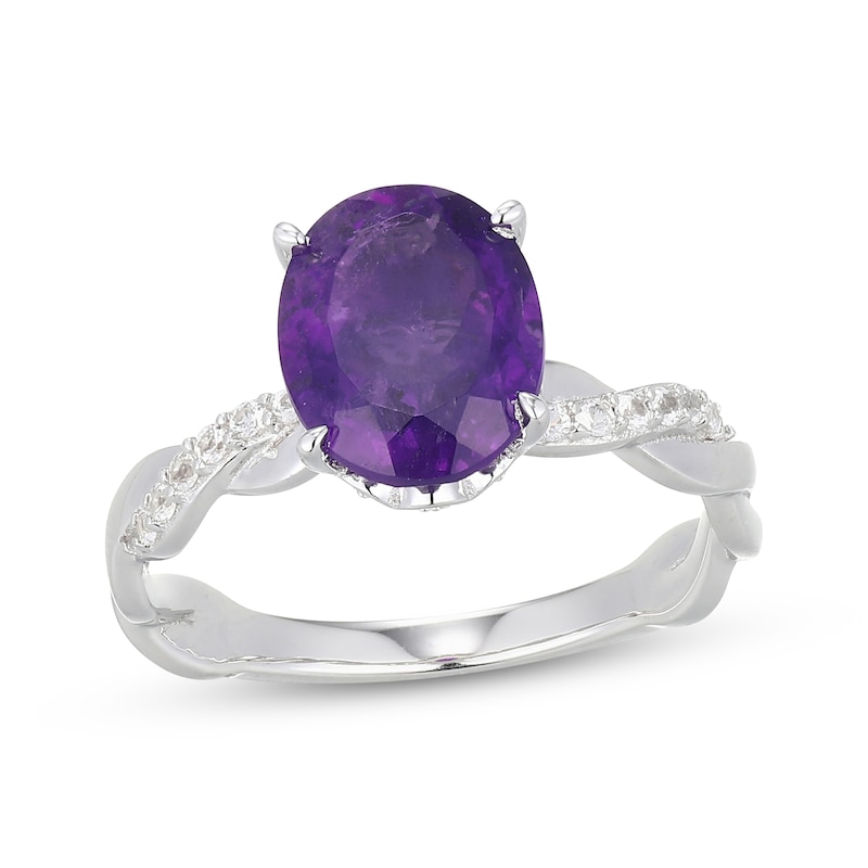 Main Image 1 of Oval-Cut Amethyst & White Lab-Created Sapphire Ring Sterling Silver