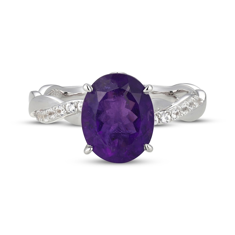 Main Image 3 of Oval-Cut Amethyst & White Lab-Created Sapphire Ring Sterling Silver