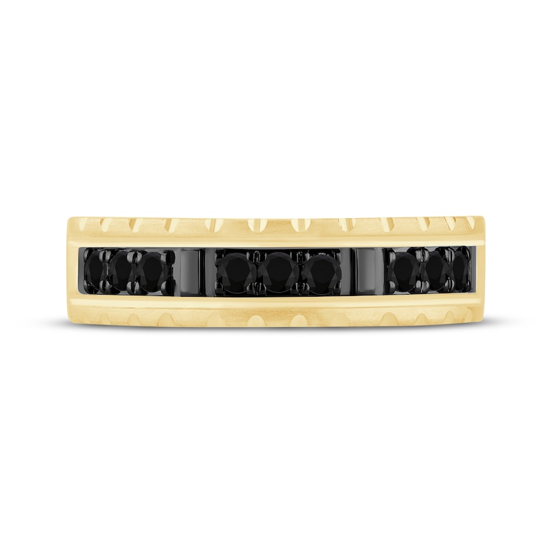 Main Image 3 of Now + Forever Men's Black Diamond Trios Wedding Band 1/3 ct tw 10K Yellow Gold