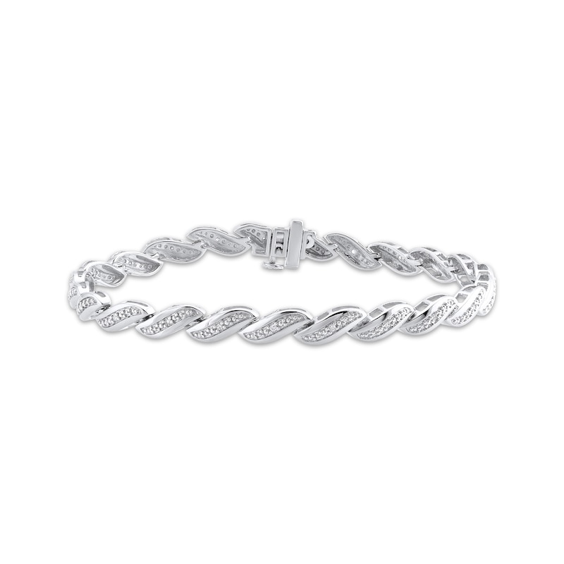 Main Image 1 of Diamond Wave Link Bracelet 1/10 ct tw Sterling Silver 7&quot;