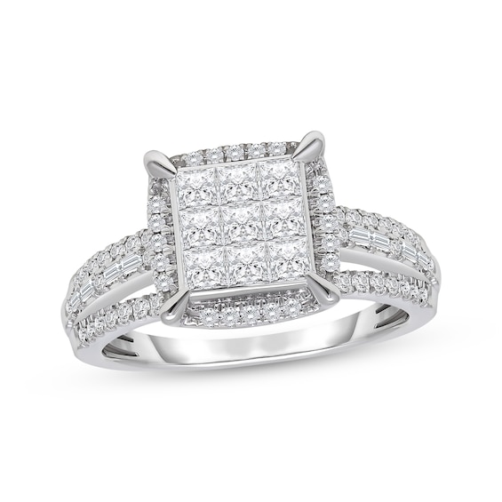 Now + Forever Princess-Cut Multi-Diamond Engagement Ring 1 ct tw 10K White Gold