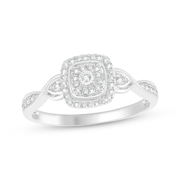 Diamond Cushion Halo Promise Ring 1/5 ct tw Sterling Silver