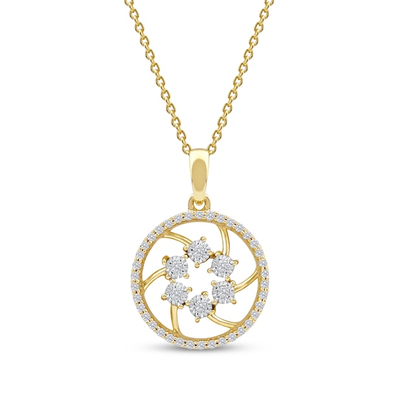 Diamond Openwork Circle Necklace 1/8 ct tw 10K Yellow Gold 18"