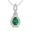 Thumbnail Image 1 of Pear-Shaped Lab-Created Emerald & White Lab-Created Sapphire Drop Necklace Sterling Silver 18"