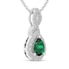 Thumbnail Image 2 of Pear-Shaped Lab-Created Emerald & White Lab-Created Sapphire Drop Necklace Sterling Silver 18"