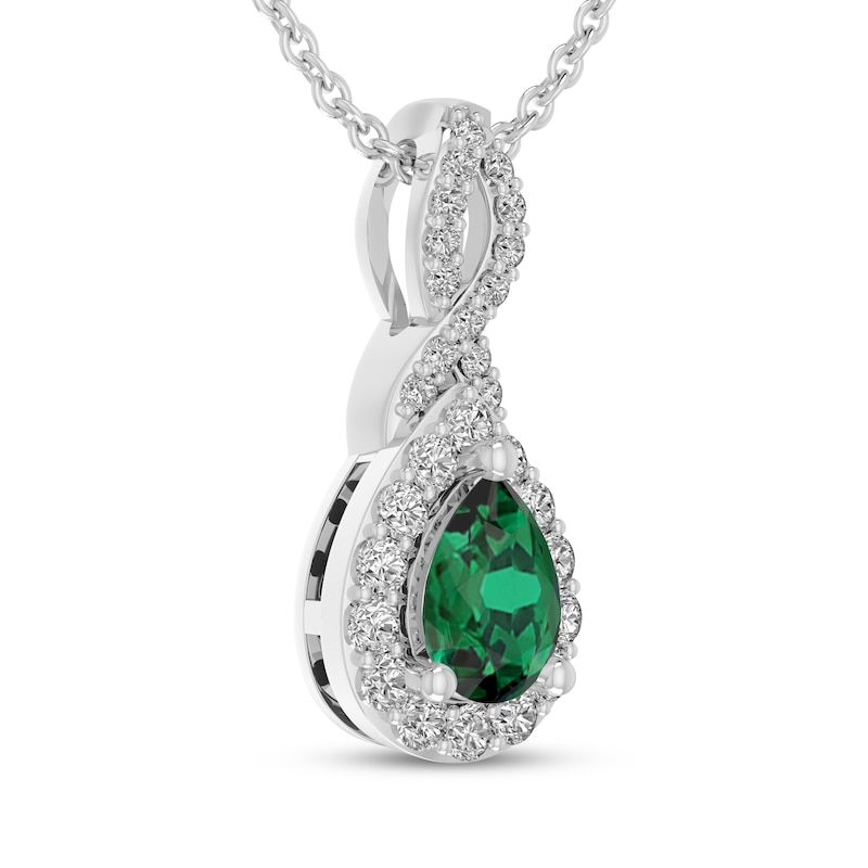 Main Image 2 of Pear-Shaped Lab-Created Emerald & White Lab-Created Sapphire Drop Necklace Sterling Silver 18"