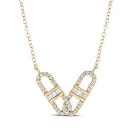 Baguette & Round-Cut Diamond Mariner Link Necklace 1/4 ct tw 10K Yellow Gold 18"