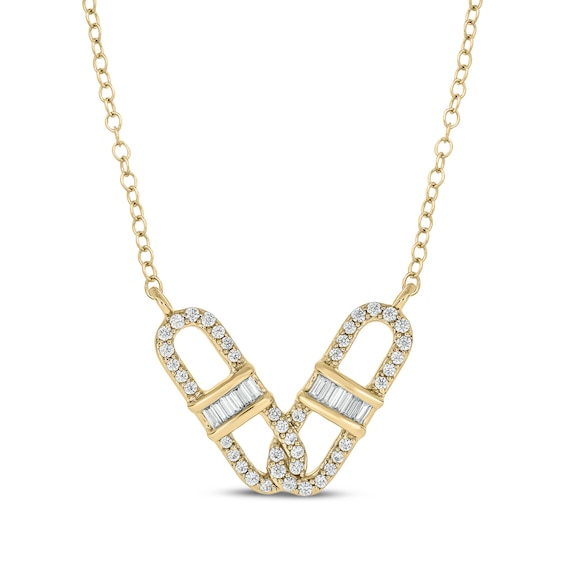 Baguette & Round-Cut Diamond Mariner Link Necklace 1/4 ct tw 10K Yellow Gold 18"