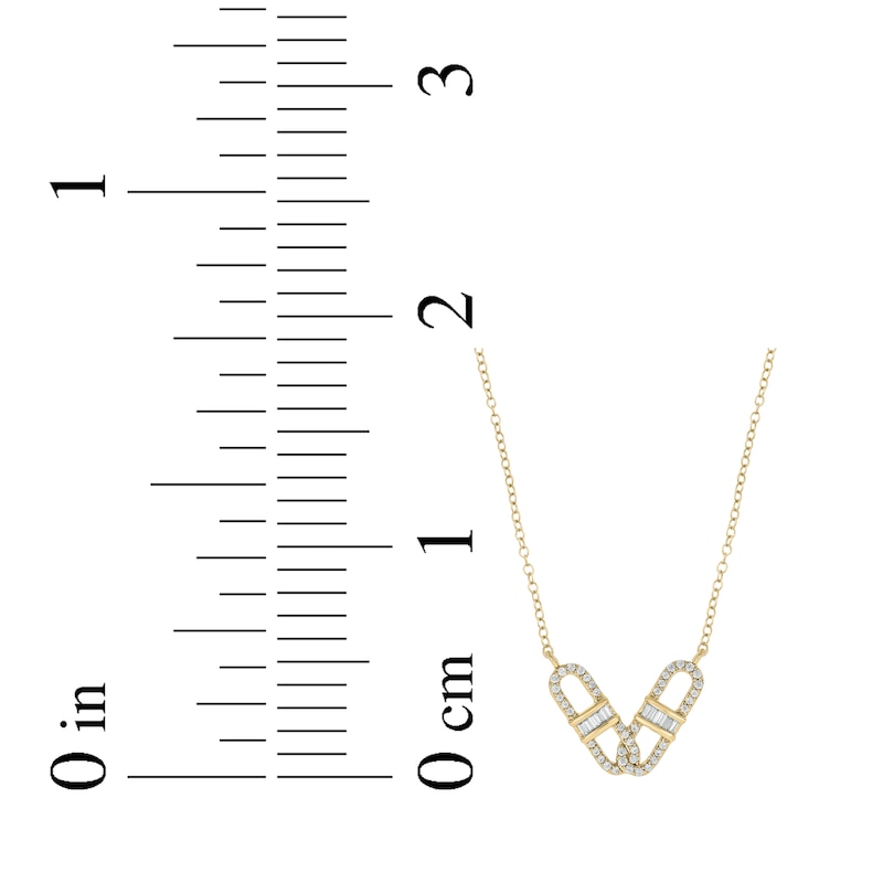 Main Image 3 of Baguette & Round-Cut Diamond Mariner Link Necklace 1/4 ct tw 10K Yellow Gold 18"