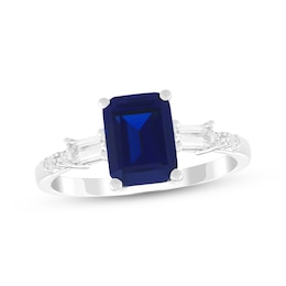 Emerald-Cut Blue Lab-Created Sapphire & White Lab-Created Sapphire Ring Sterling Silver