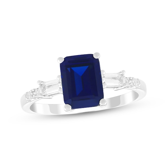 Emerald-Cut Blue Lab-Created Sapphire & White Lab-Created Sapphire Ring Sterling Silver
