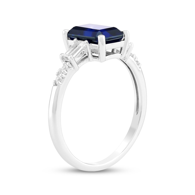 Main Image 2 of Emerald-Cut Blue Lab-Created Sapphire & White Lab-Created Sapphire Ring Sterling Silver