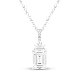 Emerald-Cut White Lab-Created Sapphire Necklace Sterling Silver 18"
