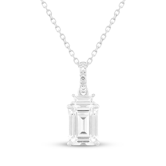 Emerald-Cut White Lab-Created Sapphire Necklace Sterling Silver 18"