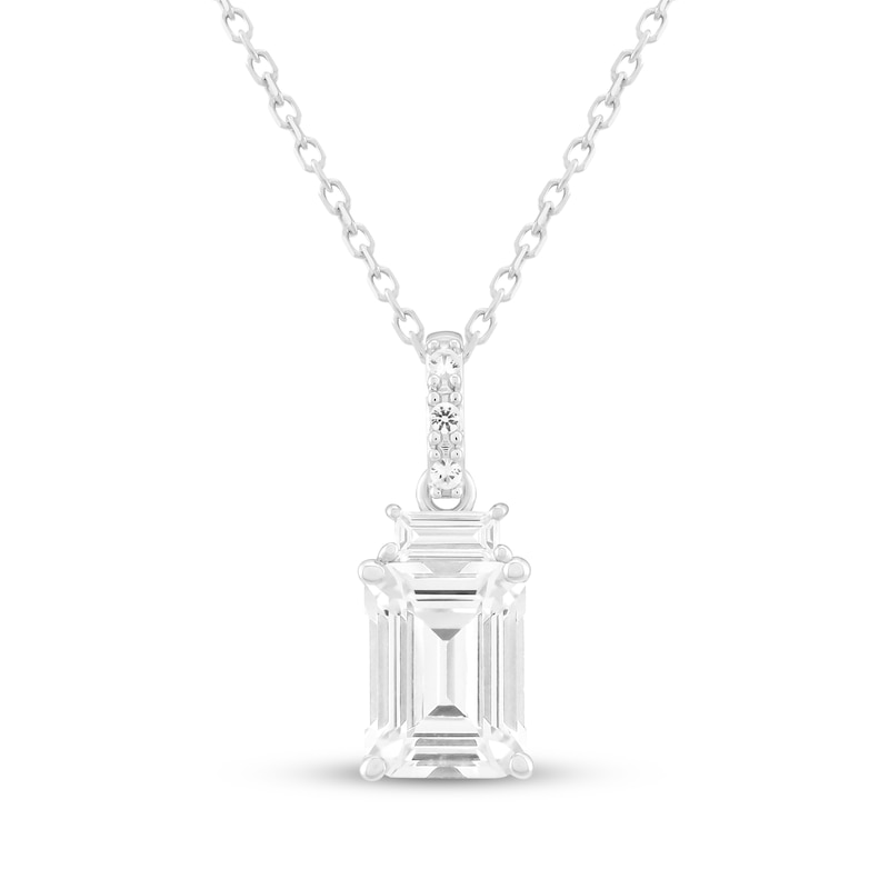 Main Image 1 of Emerald-Cut White Lab-Created Sapphire Necklace Sterling Silver 18"
