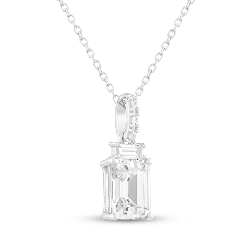 Main Image 2 of Emerald-Cut White Lab-Created Sapphire Necklace Sterling Silver 18"