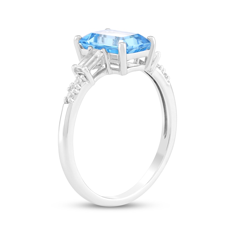 Main Image 2 of Emerald-Cut Swiss Blue Topaz & White Lab-Created Sapphire Ring Sterling Silver