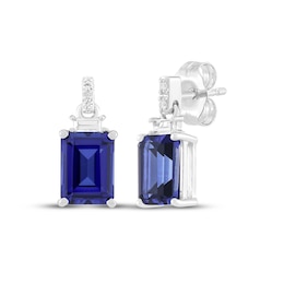 Emerald-Cut Blue Lab-Created Sapphire & White Lab-Created Sapphire Dangle Earrings Sterling Silver